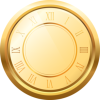 Shiny gold clock.Classic with gold roman dial wall office clock icon.stopwatch png