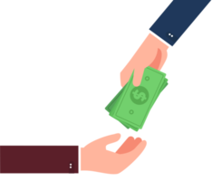 Businessman hand giving money Vector Illustration.Pay for something. Charity, donation concept. png