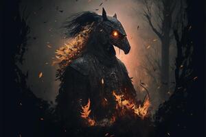 horse that is standing in the dark. . photo