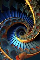 un cerca arriba de un espiral escalera en un edificio. generativo ai. foto