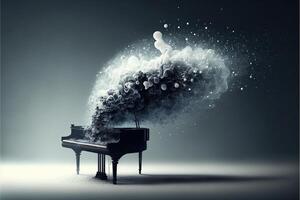 piano with a cloud of smoke coming out of it. generative ai. photo