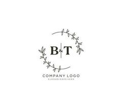 initial BT letters Beautiful floral feminine editable premade monoline logo suitable for spa salon skin hair beauty boutique and cosmetic company. vector