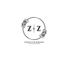 initial ZZ letters hand drawn feminine and floral botanical logo suitable for spa salon skin hair beauty boutique and cosmetic company. vector