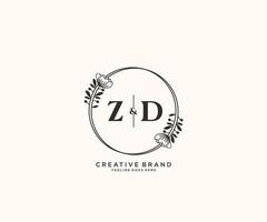 initial ZD letters hand drawn feminine and floral botanical logo suitable for spa salon skin hair beauty boutique and cosmetic company. vector