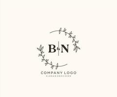 initial BN letters Beautiful floral feminine editable premade monoline logo suitable for spa salon skin hair beauty boutique and cosmetic company. vector