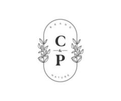 initial CP letters Beautiful floral feminine editable premade monoline logo suitable for spa salon skin hair beauty boutique and cosmetic company. vector