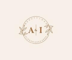 initial AI letters Beautiful floral feminine editable premade monoline logo suitable for spa salon skin hair beauty boutique and cosmetic company. vector