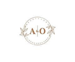 initial AO letters Beautiful floral feminine editable premade monoline logo suitable for spa salon skin hair beauty boutique and cosmetic company. vector