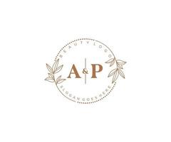 initial AP letters Beautiful floral feminine editable premade monoline logo suitable for spa salon skin hair beauty boutique and cosmetic company. vector