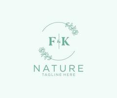 initial FK letters Botanical feminine logo template floral, editable premade monoline logo suitable, Luxury feminine wedding branding, corporate. vector