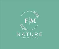 inicial fm letras botánico femenino logo modelo floral, editable prefabricado monoline logo adecuado, lujo femenino Boda marca, corporativo. vector