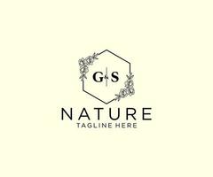 initial GS letters Botanical feminine logo template floral, editable premade monoline logo suitable, Luxury feminine wedding branding, corporate. vector