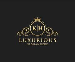 Initial KH Letter Royal Luxury Logo template in vector art for Restaurant, Royalty, Boutique, Cafe, Hotel, Heraldic, Jewelry, Fashion and other vector illustration.