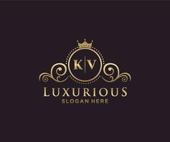 Initial KV Letter Royal Luxury Logo template in vector art for Restaurant, Royalty, Boutique, Cafe, Hotel, Heraldic, Jewelry, Fashion and other vector illustration.