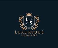 Initial LS Letter Royal Luxury Logo template in vector art for Restaurant, Royalty, Boutique, Cafe, Hotel, Heraldic, Jewelry, Fashion and other vector illustration.