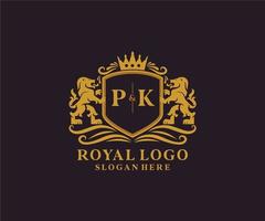 plantilla de logotipo de lujo real de león de letra pk inicial en arte vectorial para restaurante, realeza, boutique, cafetería, hotel, heráldica, joyería, moda y otras ilustraciones vectoriales. vector