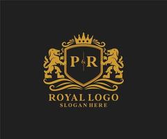 Initial PR Letter Lion Royal Luxury Logo template in vector art for Restaurant, Royalty, Boutique, Cafe, Hotel, Heraldic, Jewelry, Fashion and other vector illustration.