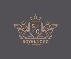 Initial SC Letter Lion Royal Luxury Heraldic,Crest Logo template in vector art for Restaurant, Royalty, Boutique, Cafe, Hotel, Heraldic, Jewelry, Fashion and other vector illustration.
