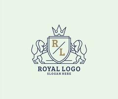 Initial RL Letter Lion Royal Luxury Logo template in vector art for Restaurant, Royalty, Boutique, Cafe, Hotel, Heraldic, Jewelry, Fashion and other vector illustration.