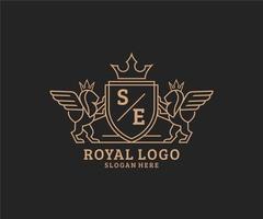 Initial SE Letter Lion Royal Luxury Heraldic,Crest Logo template in vector art for Restaurant, Royalty, Boutique, Cafe, Hotel, Heraldic, Jewelry, Fashion and other vector illustration.