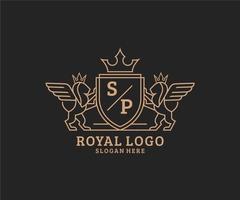 Initial SP Letter Lion Royal Luxury Heraldic,Crest Logo template in vector art for Restaurant, Royalty, Boutique, Cafe, Hotel, Heraldic, Jewelry, Fashion and other vector illustration.