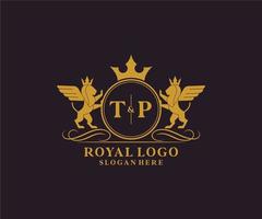 Initial TP Letter Lion Royal Luxury Heraldic,Crest Logo template in vector art for Restaurant, Royalty, Boutique, Cafe, Hotel, Heraldic, Jewelry, Fashion and other vector illustration.