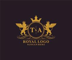 Initial TA Letter Lion Royal Luxury Heraldic,Crest Logo template in vector art for Restaurant, Royalty, Boutique, Cafe, Hotel, Heraldic, Jewelry, Fashion and other vector illustration.