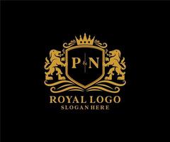 Initial PN Letter Lion Royal Luxury Logo template in vector art for Restaurant, Royalty, Boutique, Cafe, Hotel, Heraldic, Jewelry, Fashion and other vector illustration.