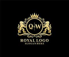 Initial QW Letter Lion Royal Luxury Logo template in vector art for Restaurant, Royalty, Boutique, Cafe, Hotel, Heraldic, Jewelry, Fashion and other vector illustration.