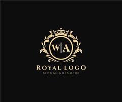 Initial WA Letter Luxurious Brand Logo Template, for Restaurant, Royalty, Boutique, Cafe, Hotel, Heraldic, Jewelry, Fashion and other vector illustration.