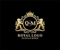 Initial QM Letter Lion Royal Luxury Logo template in vector art for Restaurant, Royalty, Boutique, Cafe, Hotel, Heraldic, Jewelry, Fashion and other vector illustration.