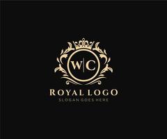Initial WC Letter Luxurious Brand Logo Template, for Restaurant, Royalty, Boutique, Cafe, Hotel, Heraldic, Jewelry, Fashion and other vector illustration.