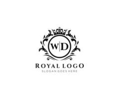 Initial WD Letter Luxurious Brand Logo Template, for Restaurant, Royalty, Boutique, Cafe, Hotel, Heraldic, Jewelry, Fashion and other vector illustration.