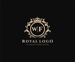 Initial WF Letter Luxurious Brand Logo Template, for Restaurant, Royalty, Boutique, Cafe, Hotel, Heraldic, Jewelry, Fashion and other vector illustration.