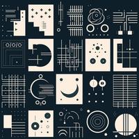 Abstract background elements for branding, packaging, printing, and social media posts created out of futuristic shapes, geometric figures, and stars in a basic vector