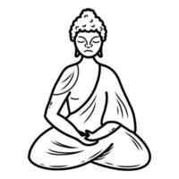 Buddha in lotus position. Religion of India. Symbol of Buddhism. Vector doodle illustration. Sketch.