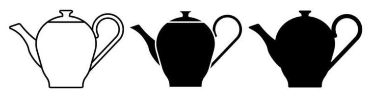 icon silhouette of teapot for tea drinking. Breakfast utensils. Black and white vector