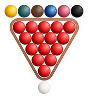 billiard balls for playing snooker in a wooden triangle. Sports design element for competitions. Vector