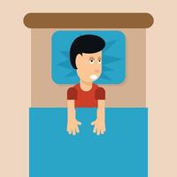 Vector Illustration Of A Man Sleeping In His Bed