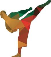 Contour Image Of Karate Fighter Colored With Polygonal Pattern vector