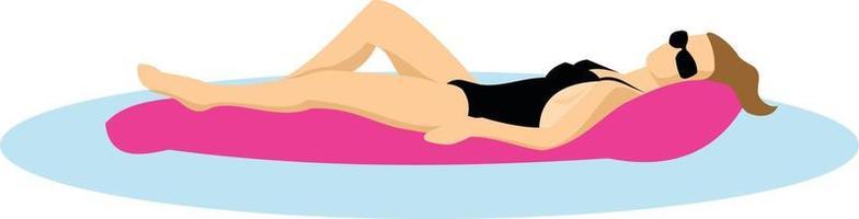 ilustración de un mujer relajante en inflable colchón vector