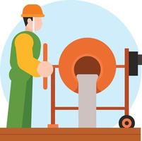 A Worker Operates A Cement Mixer Machine vector