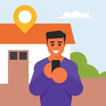 Man Using A Mobile Application For Real Estate vector