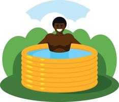A Black Man Is Relaxing In An Inflatable Pool vector
