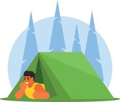 Man Lying In A Tent, Cartoon Style vector