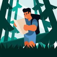 Vector Image Of A Hiker Reading A Map In The Forest