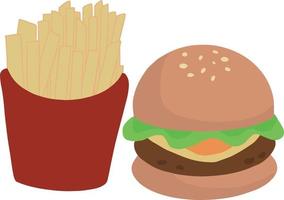 ilustración vector de francés papas fritas y hamburguesa comidas basura comida