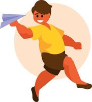 Vector Image Of A Boy Playing With A Paper Airplane