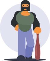 A Thief With A Masked Face Holding A Wooden Bat vector