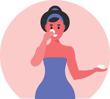 A Girl Is Treating Her Face With Cosmetics vector